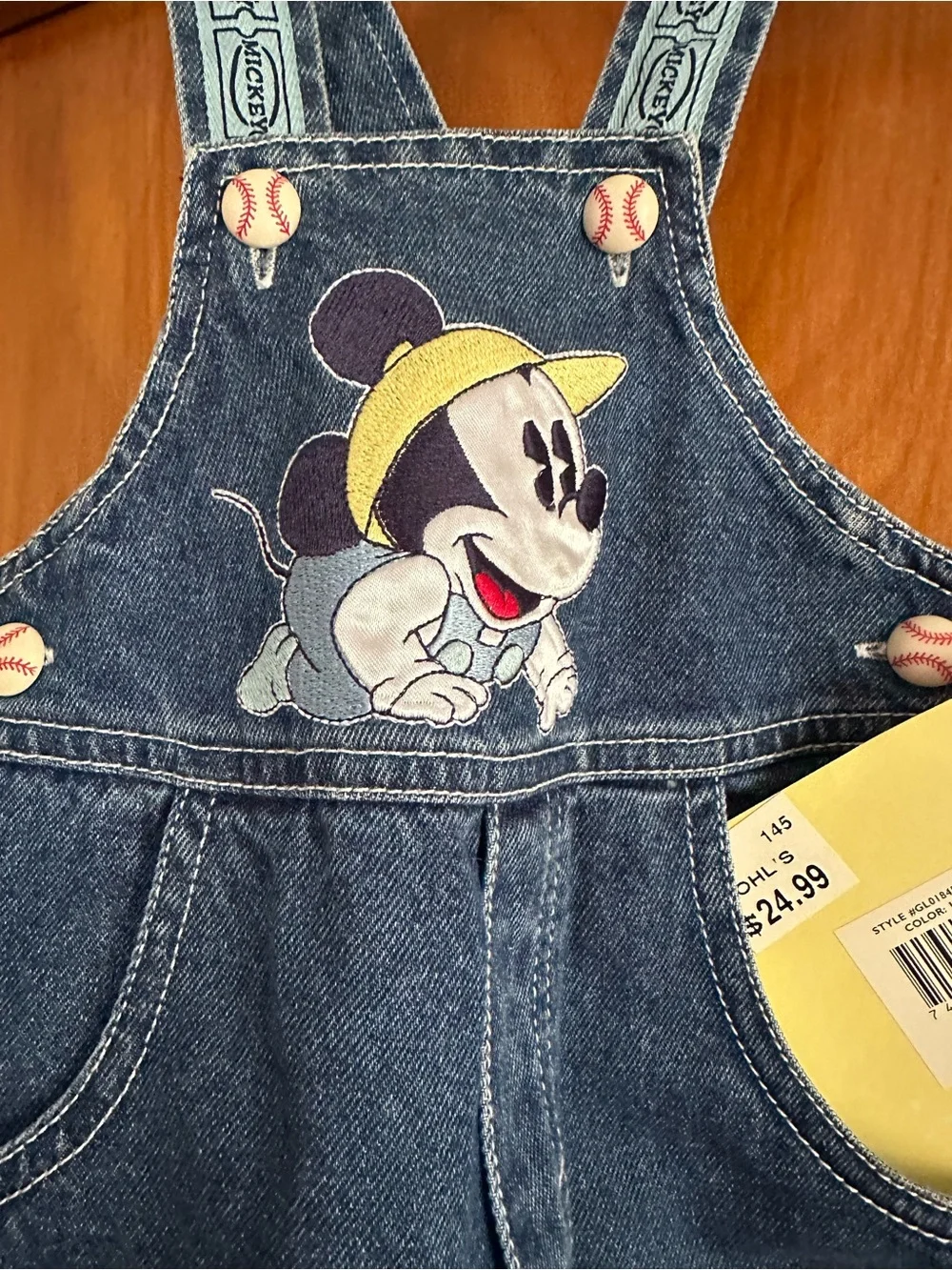Vintage Disney Baby Mickey & Pluto Baseball Denim Overalls NWT 6–9M